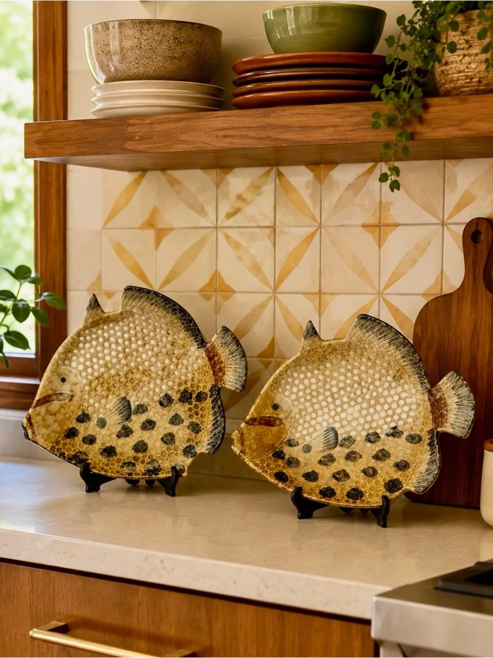Vintage Ceramic Tropical Fish Dishes Set of 2 Coastal Beach Decor 10” x 8”